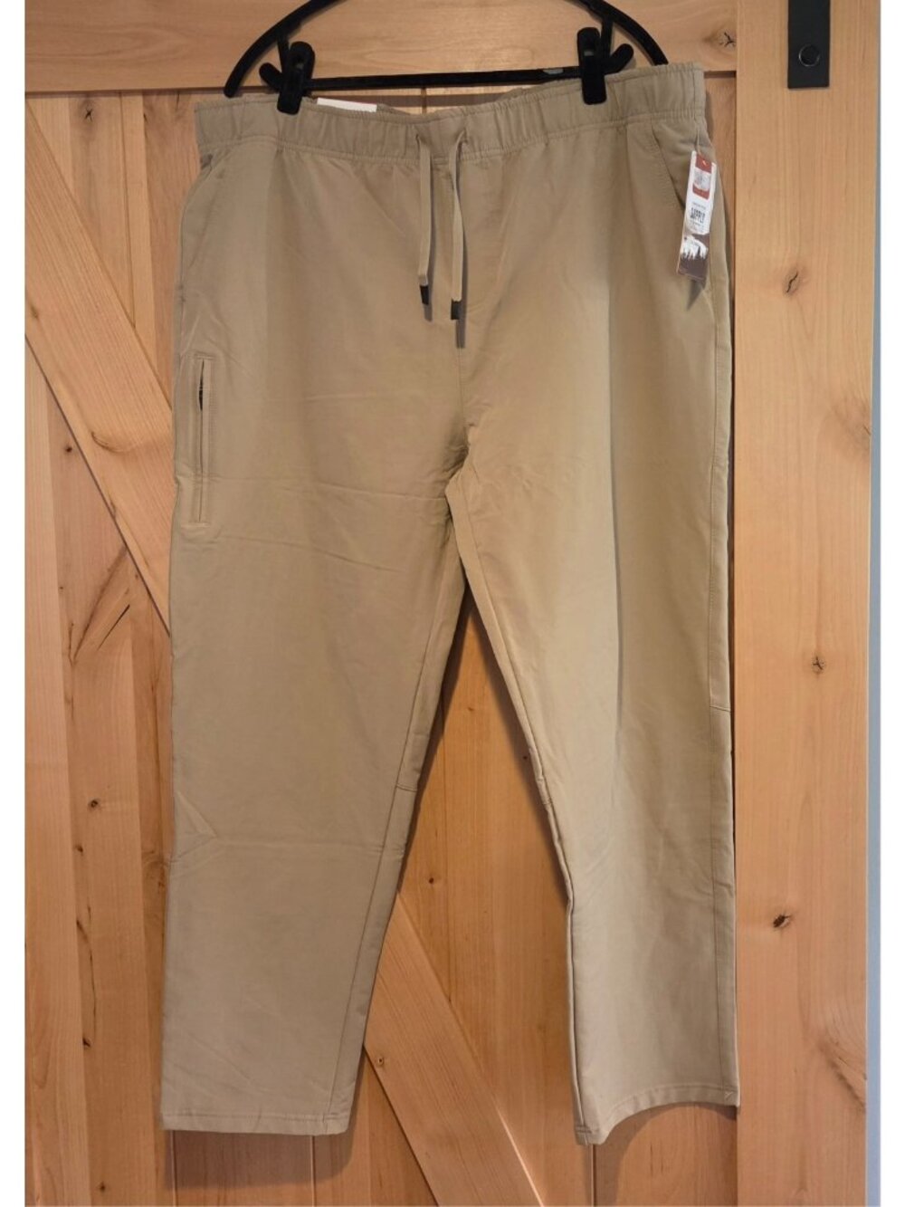 NWT London Fog Men's XL Flex Tech Pants Khaki Stretch Drawstring Zip Pocket